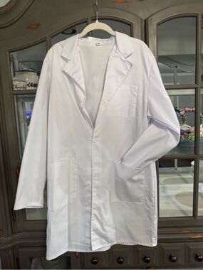 White Women's Long Lab Coat Jacket - Classic Three-Button Style size medium